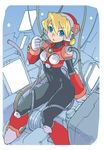  1girl alia alia_(rockman) android arm_support blonde_hair blue_eyes bodystocking bodysuit breasts capcom eyebrows_visible_through_hair headgear looking_at_viewer open_mouth oyster_(artist) robot_girl rockman rockman_x sitting solo tagme tied_hair wire 