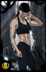  black_hair breasts collarbone covered_nipples ganassa long_hair low_ponytail medium_breasts midriff navel rainbow_six_siege solo spandex sports_bra sweat toned twitch_(rainbow_six_siege) 