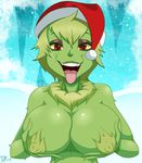  anthro big_breasts breasts christmas crossgender dalley-the-alpha female fur green_fur green_hair green_nipples green_nose grinch hair hat holding_breast holidays ice looking_at_viewer nipples not_furry open_mouth presenting presenting_breasts red_eyes santa_hat smile snow solo tongue tongue_out yellow_sclera 
