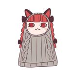  :3 animal_ears bangs batta_(ijigen_debris) black_bow black_ribbon blunt_bangs blush_stickers bow braid cat_ears chibi closed_mouth commentary dress empty_eyes grey_sweater hair_bow hair_ribbon kaenbyou_rin long_hair looking_at_viewer meme_attire red_eyes red_hair ribbed_sweater ribbon simple_background solo sweater sweater_dress touhou tress_ribbon twin_braids virgin_killer_sweater wardrobe_error white_background 