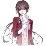  1boy bangs danganronpa genderswap hair_ornament hairclip harukawa_maki jacket long_hair mole necktie nervous new_danganronpa_v3 red_eyes school_uniform shirt sweatdrop tie tied_hair uniform white_shirt 