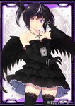  :o bad_id bad_pixiv_id bangs bare_shoulders black_dress black_feathers black_gloves black_hair black_legwear black_wings bracelet breasts center_frills collarbone commentary_request company_name cowboy_shot daibouken!_yukeyuke_osawari_island dress elbow_gloves eyebrows_visible_through_hair feathered_wings feathers frame gem gloves gothic_lolita hair_between_eyes hair_bobbles hair_feathers hair_ornament hand_on_own_head hand_up heterochromia jewelry komimiyako lace_background lolita_fashion looking_at_viewer multicolored_hair necklace official_art purple_eyes red_eyes shiny shiny_hair short_dress short_hair short_twintails sidelocks small_breasts solo standing strapless strapless_dress streaked_hair thighhighs twintails white_hair wings 