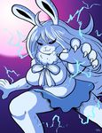  anthro big_breasts black_sclera breasts carrot_(one_piece) claws clothing electricity eyelashes female fur greliz hair half-closed_eyes invalid_color lagomorph looking_at_viewer mammal minkmen_(one_piece) moon one_piece pink_eyes rabbit skirt smile solo white_hair 