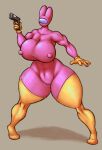 4_fingers anthro astronaut astronaut_suit big_breasts breasts camel_toe clothing female fingers genitals gun hi_res huge_breasts jovi_cap lagomorph leporid mammal nipples pink_clothing pink_suit pussy rabbit ranged_weapon solo suit weapon
