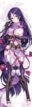  absurdly_long_hair areola_slip areolae armor bangs barefoot black_gloves blush bodysuit breasts carnelian censored dakimakura eyebrows_visible_through_hair fate/grand_order fate_(series) full_body gloves hair_between_eyes heart heart_censor highres japanese_armor kote large_breasts long_hair looking_at_viewer low-tied_long_hair minamoto_no_raikou_(fate/grand_order) parted_bangs purple_eyes purple_hair smile solo suneate toeless_legwear torn_clothes very_long_hair 
