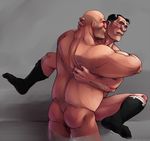  2boys anal ass blush body_hair male_focus multiple_boys penetration sex size_difference socks team_fortress_2 yangpuppy yaoi 