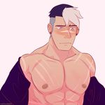  1boy male_focus multicolored_hair muscle pecs solo undressing voltron 