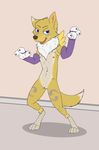  anthro bottomless canine clothed clothing cosplay costume cub digimon digital_media_(artwork) female flat_chested fur halloween holidays looking_at_viewer mammal misterpickleman nipples open_mouth pussy renamon simple_background smile solo taylor_knight white_fur wolf yellow_fur young 