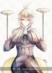  artist_name atoatto brown_eyes dated deere_(fire_emblem_if) fire_emblem fire_emblem_if gloves grey_hair happy_birthday male_focus plate sitting solo 