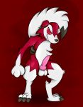  2019 animal_genitalia animal_penis anthro balls canine canine_penis claws erection fur knot looking_at_viewer lycanroc male mammal midnight_lycanroc nintendo nude penis pok&eacute;mon pok&eacute;mon_(species) red_fur simple_background sirpsycho smile solo video_games white_fur 