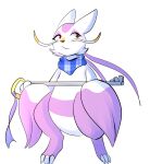 alpha_channel anthro claws female generation_5_pokemon holding_object holding_weapon keyblade kingdom_hearts kitsunekotaro melee_weapon mienshao mostly_nude nintendo pokemon pokemon_(species) red_eyes scarf scarf_only shoa_mien solo square_enix toe_claws weapon whiskers