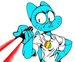  2017 4_fingers angry anthro blue_fur breasts button_(disambiguation) cartoon_network cat clothed clothing digital_media_(artwork) eyelashes feline female frown fully_clothed fur lightsaber looking_at_viewer lsw249 mammal mother ms_paint nicole_watterson parent shirt simple_background solo standing star_wars text the_amazing_world_of_gumball weapon whiskers white_background 
