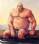  1boy bald bara body_hair male_focus nipples penis sitting solo team_fortress_2 topless water yangpuppy 