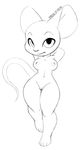  2017 4_toes anthro bedroom_eyes big_ears breasts digital_media_(artwork) female half-closed_eyes hands_behind_head inviting line_art looking_at_viewer mammal mouse navel nipples nude pussy rodent seductive simple_background smile solo toes voluptuous white_background wide_hips xylas 