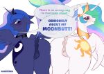 absurd_res anatomically_correct anus argument blush butt butt_focus crown dialogue duo duo_focus equid equine eyeshadow female fluffy_ears friendship_is_magic genitals group hasbro headgear hi_res horn horse humor imminent_sex joke kanaeshka looking_at_another looking_at_viewer makeup mammal my_little_pony mythological_creature mythological_equine mythology pony presenting presenting_anus presenting_pussy princess_celestia_(mlp) princess_luna_(mlp) puffy_anus pussy sibling_(lore) sister_(lore) sisters_(lore) smile smiling_at_viewer winged_unicorn wings