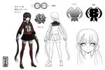  ankle_boots black_hair boots bracelet character_sheet concept_art danganronpa full_body hair_ornament hairclip harukawa_maki highres jewelry komatsuzaki_rui long_hair looking_at_viewer low_twintails mole mole_under_eye new_danganronpa_v3 official_art plaid plaid_skirt pleated_skirt red_legwear red_scrunchie reference_sheet school_uniform scrunchie serafuku serious simple_background skirt standing thighhighs twintails very_long_hair white_background zettai_ryouiki 
