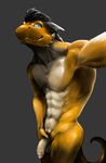  2017 anthro black_hair digital_media_(artwork) dragon dynathecat foreskin hair horn humanoid_penis male nude penis penis_grab scalie selfie simple_background solo tarkus_j._queen western_dragon yellow_skin 