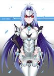  absurdres android bare_shoulders black_gloves blue_hair breasts elbow_gloves forehead_protector gloves highres jiaohougen kos-mos kos-mos_re: large_breasts leotard long_hair looking_at_viewer mecha_musume red_eyes solo thighhighs very_long_hair xenoblade_(series) xenoblade_2 xenosaga 