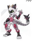 2024 4_fingers anthro biped domestic_cat felid feline felis fingers fur green_eyes grey_body grey_fur hi_res kemono looking_at_viewer lordyanyu male mammal robot_anthro slim_anthro slim_male solo white_body white_fur