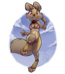  anthro bottomless breasts brown_eyes cleavage clothed clothing cloud collar female fishnet fur mammal reign-2004 sam_(reign-2004) sky solo tan_fur unknown_species 