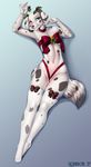  5_fingers anthro blue_eyes bourbon._(artist) canine dalmatian digital_media_(artwork) dog female heterochromia mammal midriff navel pussy pussy_floss smile solo 