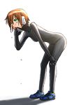  aile ass black_bodysuit bodysuit breasts brown_hair collarbone commentary_request full_body green_eyes latex nike rockman rockman_zx seotaku_(kyokkou) short_hair skin_tight solo 