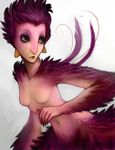  avian breasts claws ear_piercing feathers featureless_breasts female nude piercing red_feathers solo stringmouse yellow_eyes 