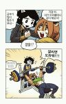 2024 absurd_res anthro bar_emanata barbell black_eyes black_hair black_markings black_necktie blue_bottomwear blue_clothing blue_pants bodily_fluids bottomwear bra brown_body brown_ears brown_fur clothing comic crying desk digital_drawing_(artwork) digital_media_(artwork) domestic_cat duo emanata exercise felid feline felis female footwear fur furniture furrowed_brow green_bra green_clothing green_eyes green_sports_bra green_underwear grey_bottomwear grey_clothing grey_footwear grey_jacket grey_shoes grey_skirt grey_topwear grey_vest hair hi_res horae_(shurueder) hug jacket jacket_vest mammal markings muscular muscular_anthro muscular_female necktie orange_body orange_fur pantherine pants sad seat shaking shirt shivering shoes shurueder sigh simple_background skirt sports_bra sportswear striped_markings stripes sweat sweat_emanata sweatdrop table tagme tears teeth tiger topwear underwear uniform vest weightlifting weights white_body white_clothing white_fur white_markings workout yellow_clothing yellow_shirt yellow_topwear