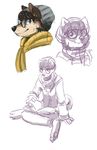  2012 anthro aycee black_nose blue_eyes brown_hair canine clothed clothing dog eyewear fur girly glasses hair male mammal roanoak scarf shiba_inu simple_background sitting sketch tan_fur terry_(roanoak) 