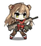  ^_^ animated animated_gif artist_request assault_rifle bangs black_legwear brown_hair bullpup chibi closed_eyes closed_mouth double_bun dress fur_trim girls_frontline gun kel-tec kel-tec_rfb long_hair lowres nintendo_switch official_art pantyhose playing_games red_dress rfb_(girls_frontline) rifle santa_costume saru simple_background solo standing weapon white_background 