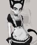  angry animal_ears beady_eye black_eyes black_hair blush bow cat_ears collar colored_skin creepypasta embarrassed highres maid male_focus neutral non-web_source tail this_man white_skin yaoi 