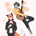  ... 2boys animal_ears artist_name black_jacket black_pants cainternn closed_eyes colored_skin commentary dream_smp english_commentary father_and_son fox_boy fox_ears fox_tail fundy_(youtuber) ghost ghostbur grey_hair grey_skin hat highres holding holding_hat holding_unworn_clothes humanization jacket male_focus minecraft_youtube multicolored_hair multiple_boys open_clothes open_jacket orange_hair pants playing_guitar procreate_(medium) shirt short_hair simple_background streaked_hair sweater tail unworn_hat unworn_headwear white_background white_hair white_shirt wilbur_soot yellow_sweater 