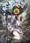  abigail_williams_(fate/grand_order) fate/grand_order fate_(series) frown gloves hat hong key kneeling long_hair pale_skin red_eyes solo tentacles white_hair witch_hat 