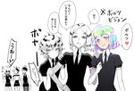  androgynous black_neckwear blurry check_translation collared_shirt crystal_hair diamond_(houseki_no_kuni) elbow_gloves euclase_(houseki_no_kuni) gem_uniform_(houseki_no_kuni) gloves houseki_no_kuni jade_(houseki_no_kuni) kappamaki_(shienki) multicolored_hair multiple_others necktie partially_translated rutile_(houseki_no_kuni) shirt short_sleeves translation_request yellow_diamond_(houseki_no_kuni) zircon_(houseki_no_kuni) 