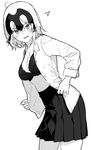  black_bra bra breasts commentary_request dressing fate/grand_order fate_(series) greyscale headpiece jeanne_d'arc_(alter)_(fate) jeanne_d'arc_(fate)_(all) kayahara looking_at_viewer medium_breasts monochrome shirt skirt solo underwear 