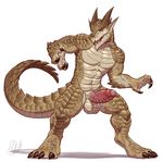  2017 anthro balls biceps big_penis brown_scales brutus_(pyronite) claws dragon erection flexing horn invalid_tag male muscular muscular_male open_mouth penis pose rollwulf scales shadow simple_background standing teeth uncut vein 