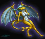  2017 anthro areola big_breasts bioluminescence breasts claws digital_media_(artwork) dragon fatchaos female glowing glowing_eyes hair horn jewelry looking_at_viewer nipples nude pussy scalie simple_background sitting slit smile solo spikes tari wings 