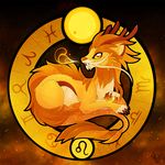  ambiguous_gender antlers claws fennecsilvestre feral fire fire_breathing fur gold_fur gold_scales horn kirin leo_(symbol) leo_(zodiac) solo sun tail_tuft tuft yellow_eyes yellow_theme 