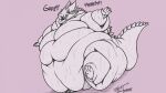 ambiguous_gender anthro arm_rolls belly belly_overhang belly_rolls big_belly big_butt bodily_fluids breath butt cheek_spikes chubby_cheeks claws double_chin english_text facial_spikes fat_rolls frozedfrenchdragon grunting kobold leg_rolls love_handles morbidly_obese morbidly_obese_ambiguous morbidly_obese_anthro nude obese obese_ambiguous obese_anthro open_mouth open_smile overweight overweight_ambiguous overweight_anthro panting scales scalie smile solo spikes spikes_(anatomy) struggling sweat tail tail_ridge teeth text thick_tail thick_thighs toe_claws waddling walking wide_hips