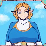 animated areola big_breasts blonde_hair breasts cdlum clothed clothing clothing_lift elf female flashing flashing_breasts hair hi_res humanoid humanoid_pointy_ears hylian nintendo nipples pointy_ears princess_zelda shirt shirt_lift smile solo the_legend_of_zelda tongue tongue_out topwear