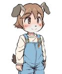  ambiguous_gender brown_eyes canine clothing cub cute dagasi dog mammal overalls solo young 