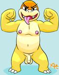  ainothat balls boom_boom flaccid flexing grin koopa male mario_bros nintendo nipples nude open_mouth penis reptile scalie smile solo tongue uncut video_games 