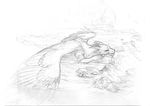  ambiguous_gender claws digital_media_(artwork) dragon feathered_dragon feathers feral horn pechschwinge rock sketch solo 