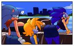  big_breasts big_butt breasts butt canine clothing crossgender denizen1414 dreamcastzx1 female fox hedgehog huge_breasts mammal miles_prower sonic_(series) sonic_the_hedgehog tight_clothing 