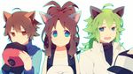  2boys ahoge animal_ears antenna_hair bad_id bad_pixiv_id blue_eyes brown_eyes brown_hair cat_ears green_eyes green_hair hat hat_removed headwear_removed kemonomimi_mode multiple_boys n_(pokemon) no_headwear noe_yuuhi pokemon pokemon_(game) pokemon_bw touko_(pokemon) touya_(pokemon) 