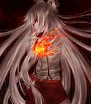  bad_id bad_pixiv_id crazy_eyes dark fire fujiwara_no_mokou hand_over_face profile solo torn_clothes touhou yuina_(artist) 