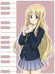  ann_yosh blazer digital_media_player highres ipod jacket k-on! kotobuki_tsumugi long_hair piano_keys school_uniform smile solo 