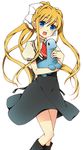  air blonde_hair blue_eyes boots dinosaur kamio_misuzu long_hair ponytail school_uniform solo stuffed_animal stuffed_toy touon very_long_hair 