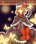  bad_id bad_pixiv_id blue_eyes bow bug butterfly dress elbow_gloves eva_beatrice flower gloves grin hat insect lace mayana_(bbpp) orange_hair ribbon rose smile solo umineko_no_naku_koro_ni 