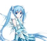  alternate_color alternate_hair_color blue_eyes blue_hair blue_wings detached_sleeves hatsune_miku ice ice_wings light_smile long_hair necktie simple_background skirt smile snow snowflakes solo tucana twintails very_long_hair vocaloid wings 